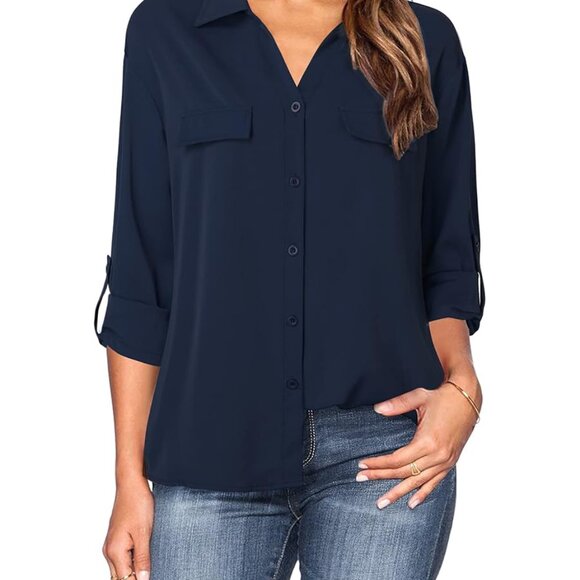 Lotusmile Women's Dressy Lapel Button Down Shirt XL - Picture 1 of 9